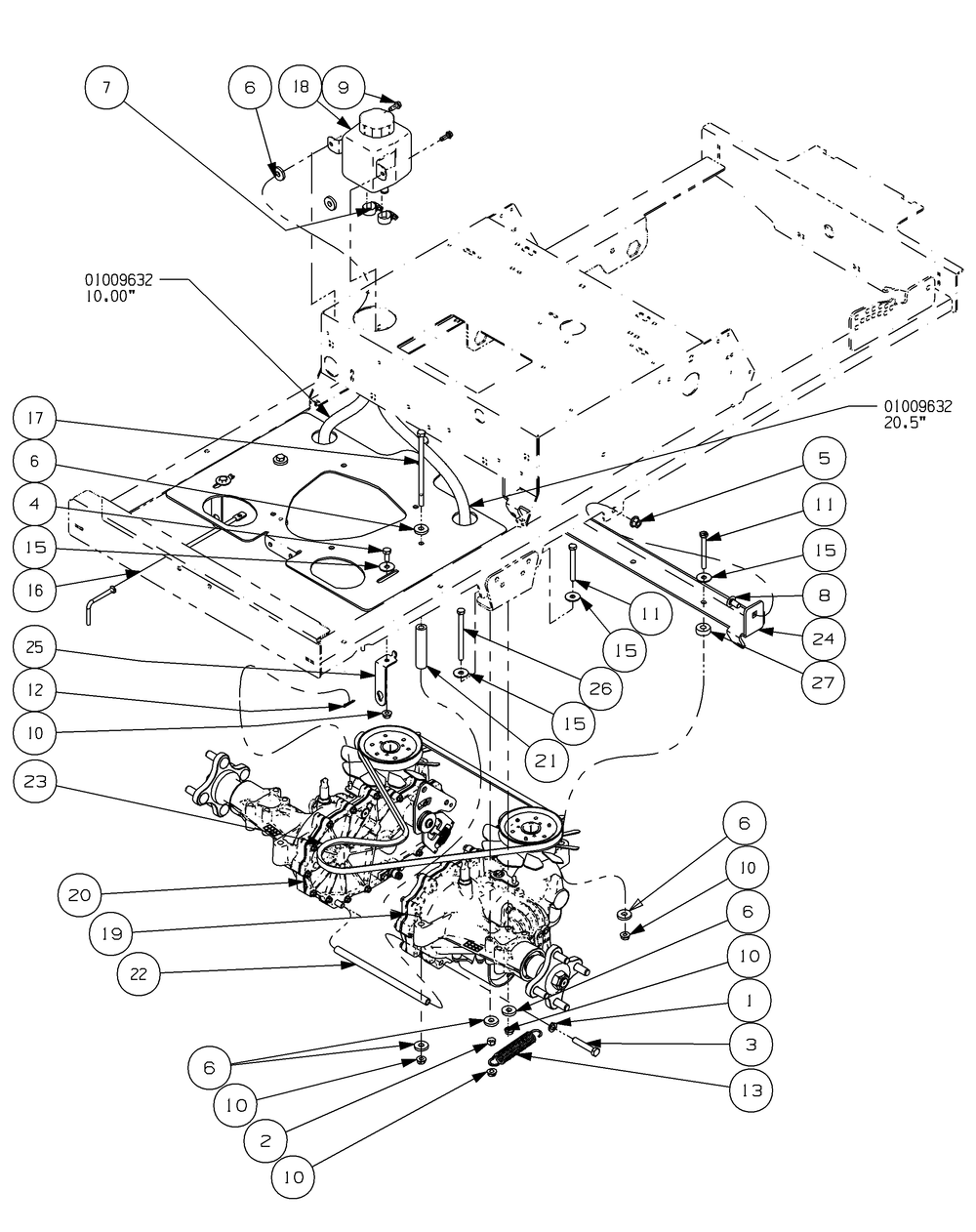 Drive Assembly Diagram and Parts List for Z-FORCE44 17AH3AGL-17AH3AGL709-17AH3AGL710 Cub Cadet Lawn Tractor